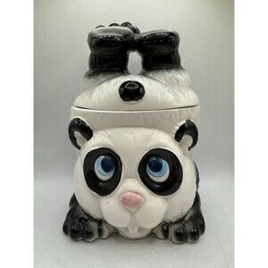 Vintage National Silver Japan Panda Bear Handstand Upside Down Cookie Jar